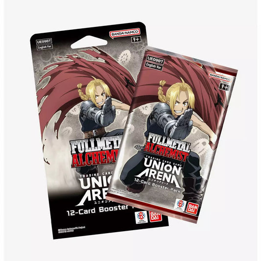 Two 'Fullmetal Alchemist' trading card booster packs on a white background