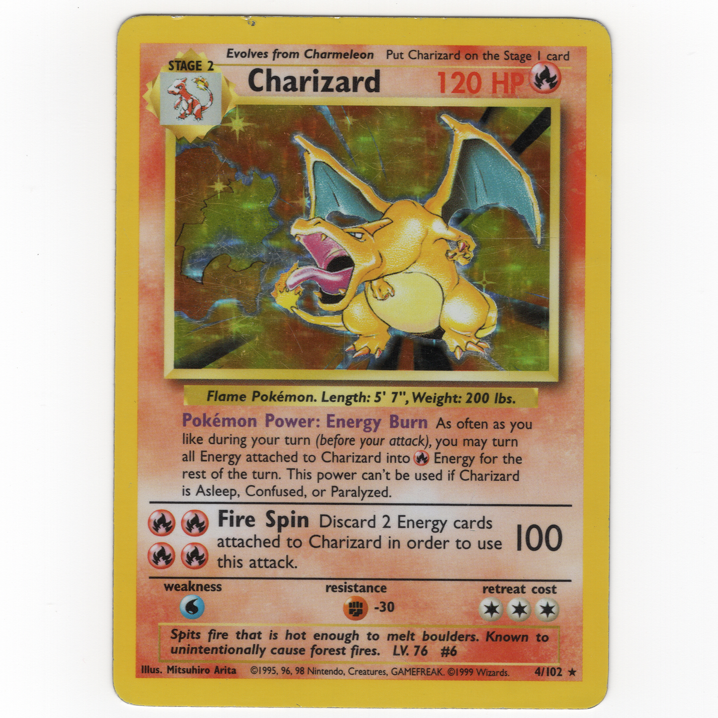 Charizard 4/102 - Base Set Unlimited Holo - DAMAGED