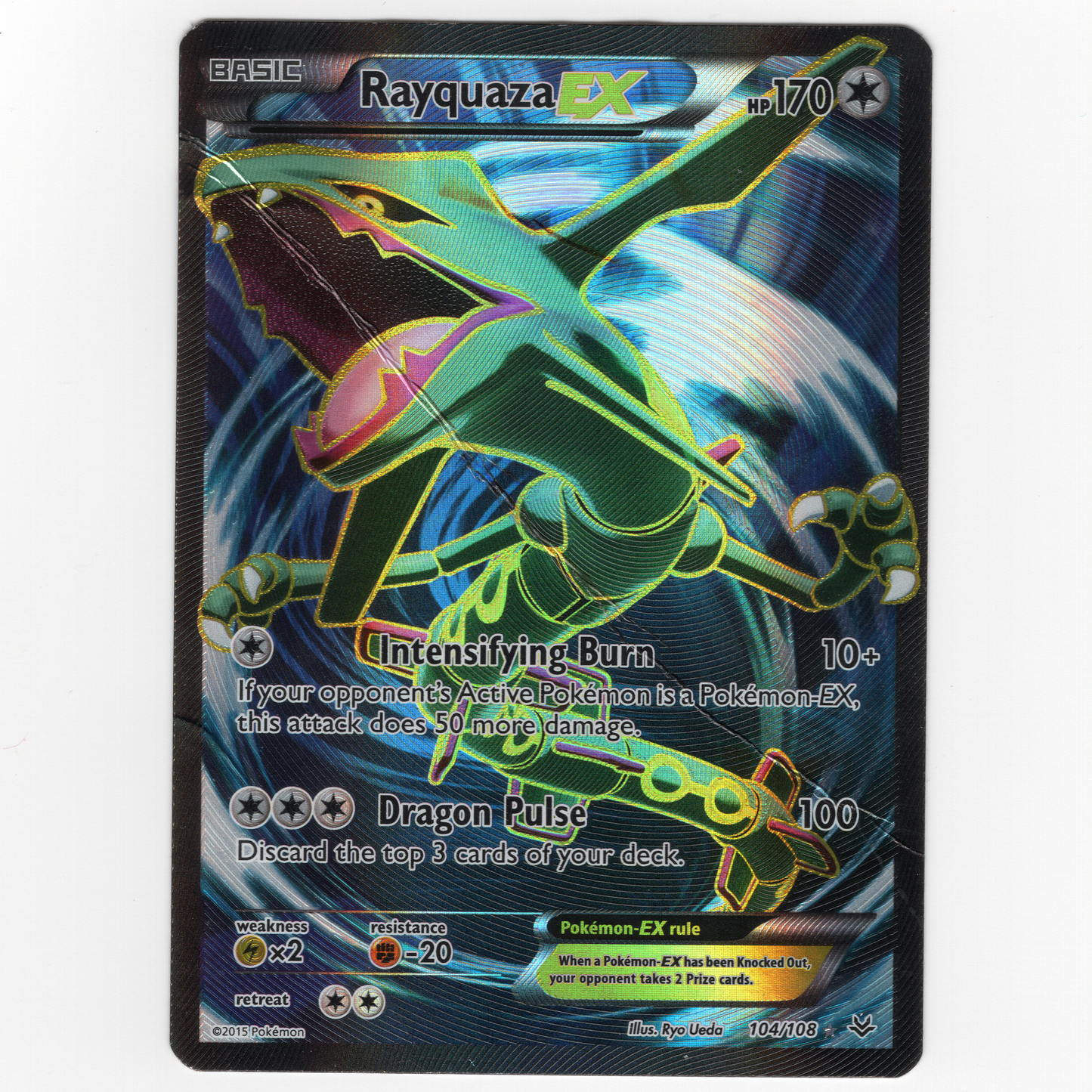Rayquaza EX 104/108 Full Art – Roaring Skies – DAMAGED (Crease)