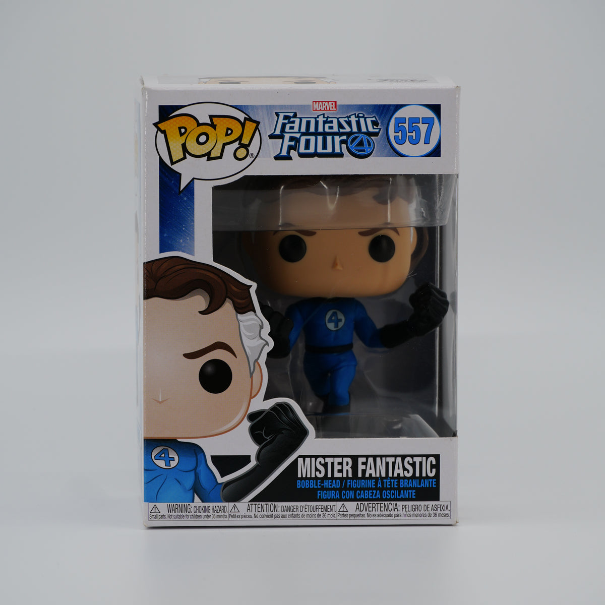 Funko Pop! Mister Fantastic #557 - Fantastic Four - front of the exact boxed item