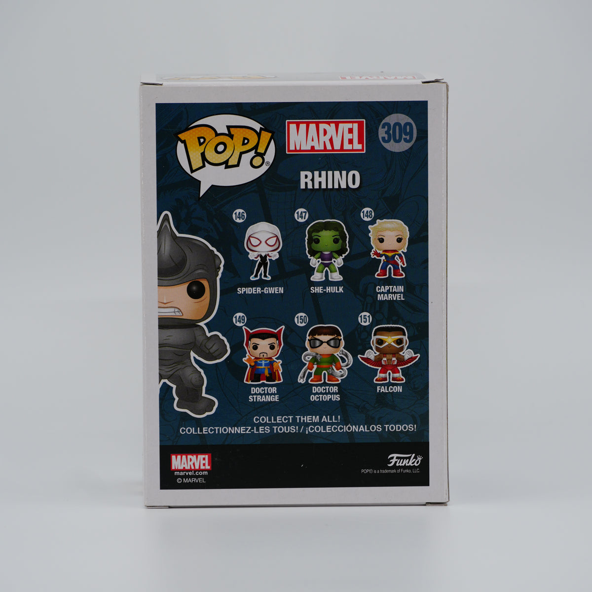 Funko Pop! Rhino #309 - Marvel | Collector Corps exclusive - back of the exact boxed item