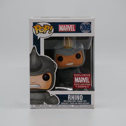 Funko Pop! Rhino #309 - Marvel | Collector Corps exclusive - front of the exact boxed item