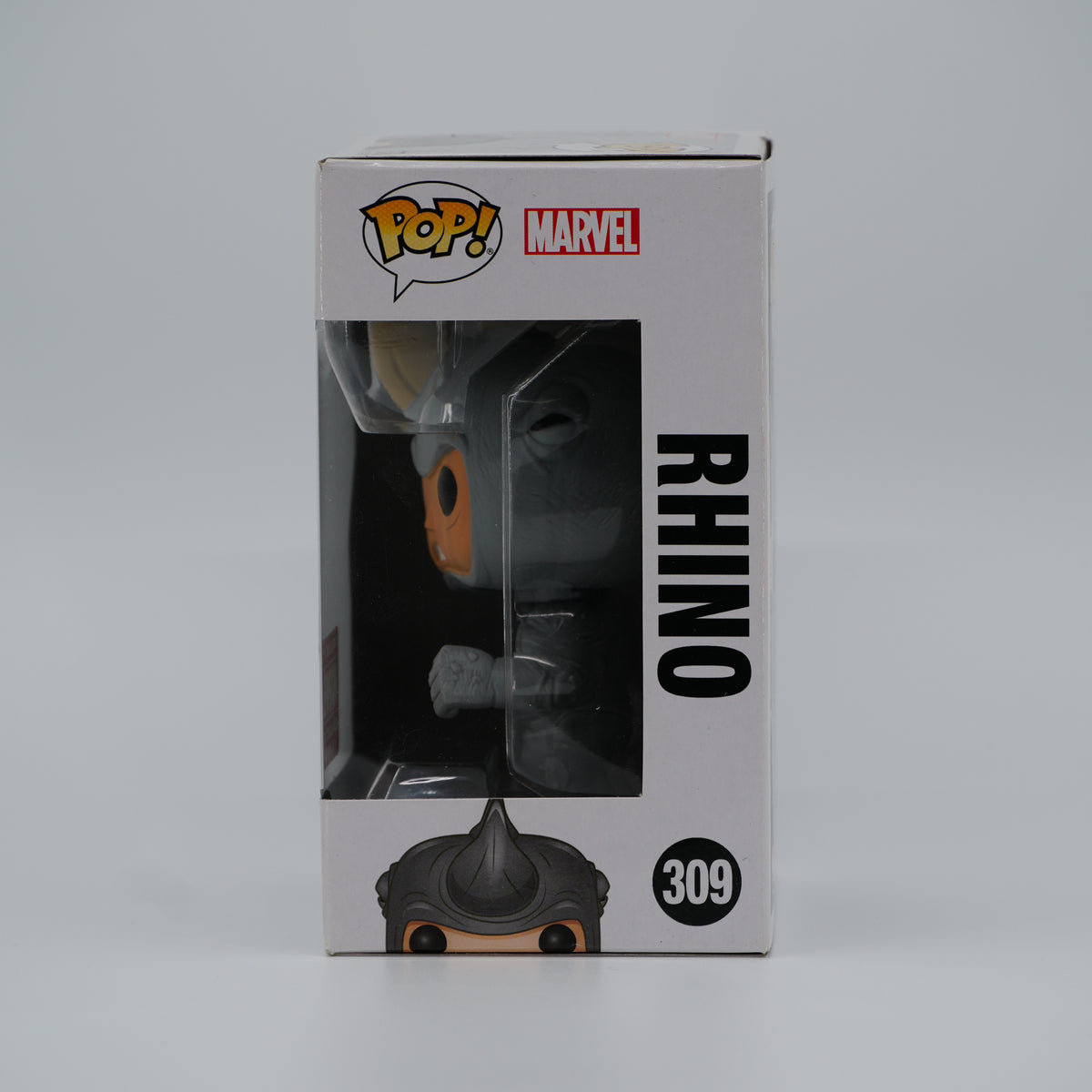 Funko Pop! Rhino #309 - Marvel | Collector Corps exclusive - window side of the exact boxed item