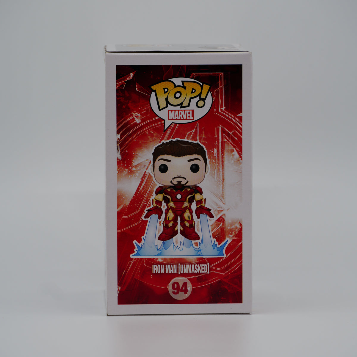Funko Pop! Iron Man (Unmasked) #94 - Avengers: Age of Ultron | Thailand exclusive - illustrated side of the exact boxed item