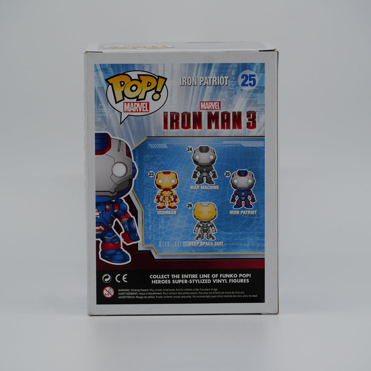 Funko Pop! Iron Patriot #25 - Iron Man 3 - back of the exact boxed item