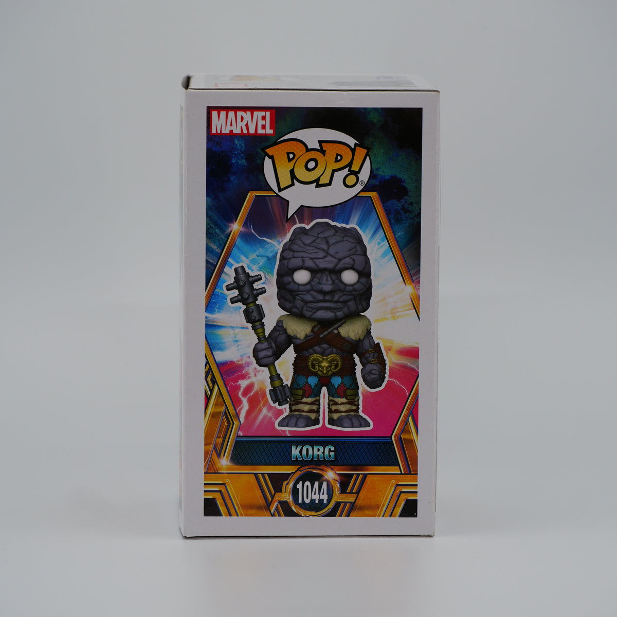 Funko Pop! Korg #1044 - Thor: Love and Thunder - illustrated side of the exact boxed item