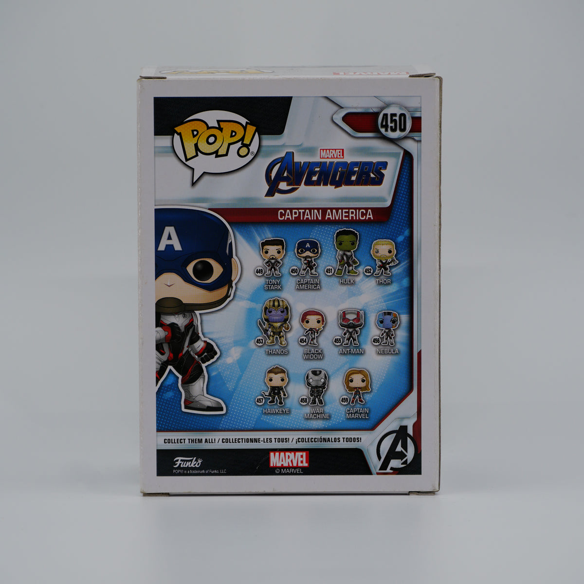 Funko Pop! Captain America #450 - Avengers: Endgame - back of the exact boxed item