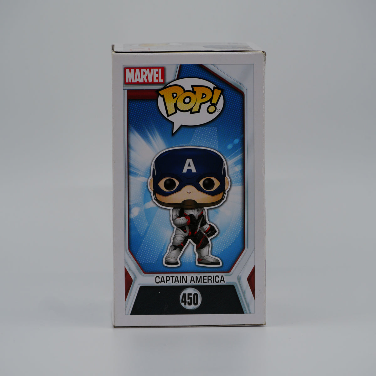 Funko Pop! Captain America #450 - Avengers: Endgame - illustrated side of the exact boxed item