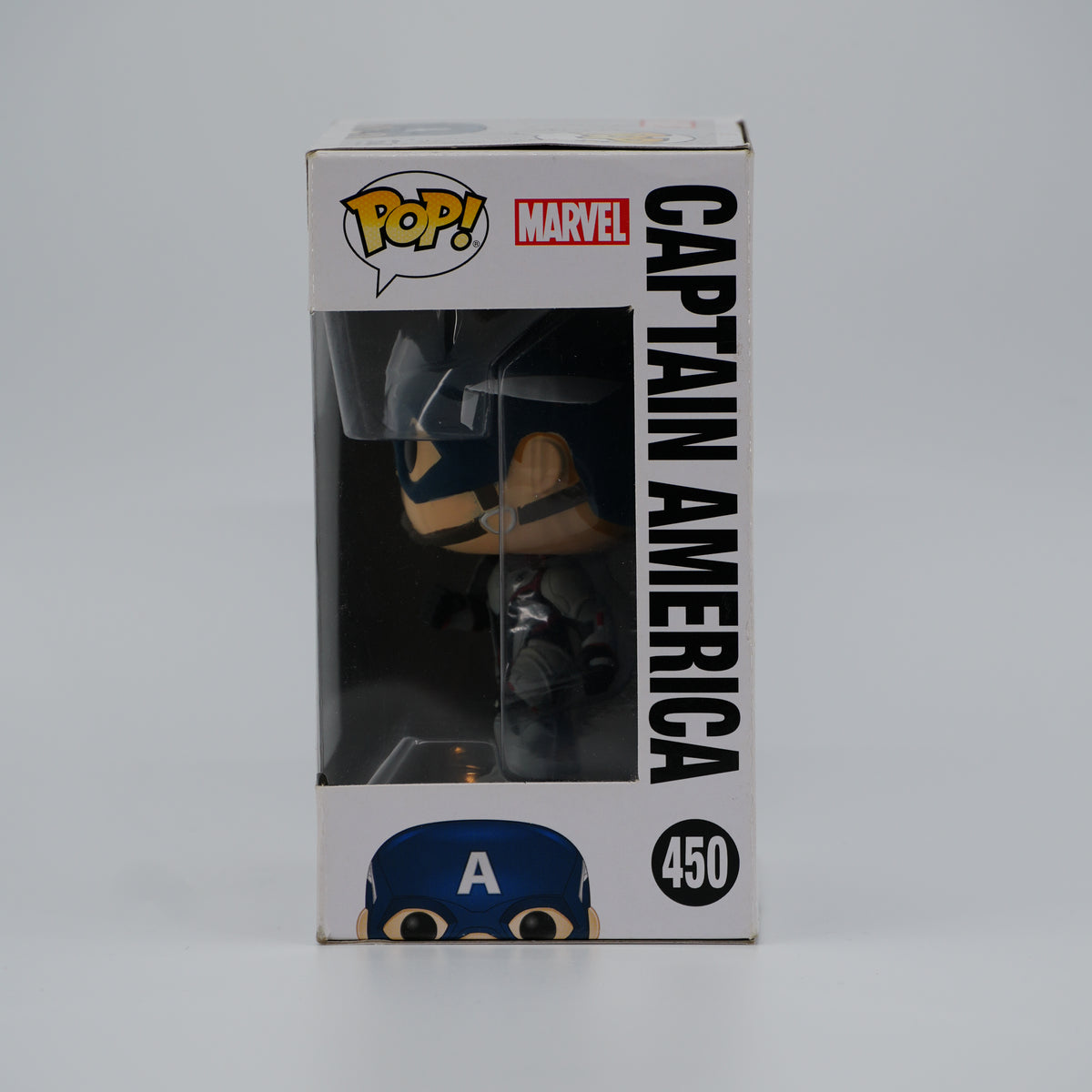 Funko Pop! Captain America #450 - Avengers: Endgame - window side of the exact boxed item