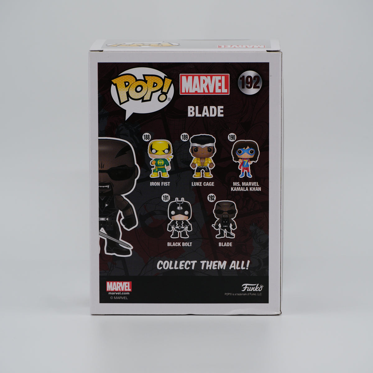 Funko Pop! Blade #192 - Marvel | PX Previews exclusive - back of the exact boxed item