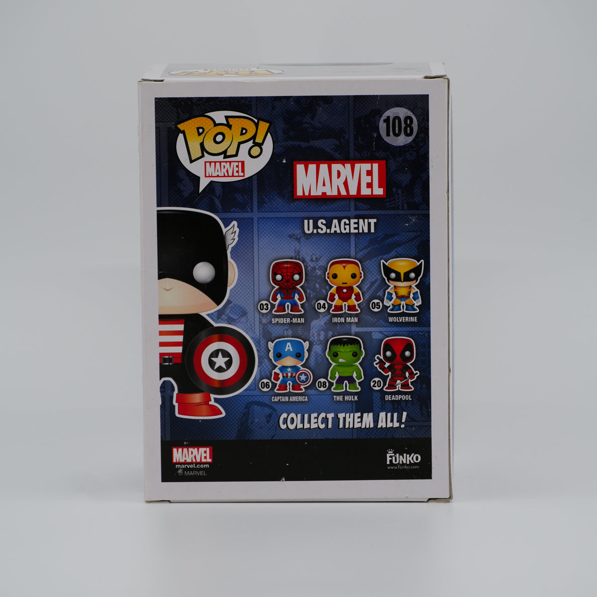 Funko Pop! U.S. Agent #108 - Marvel | Comikaze exclusive - back of the exact boxed item