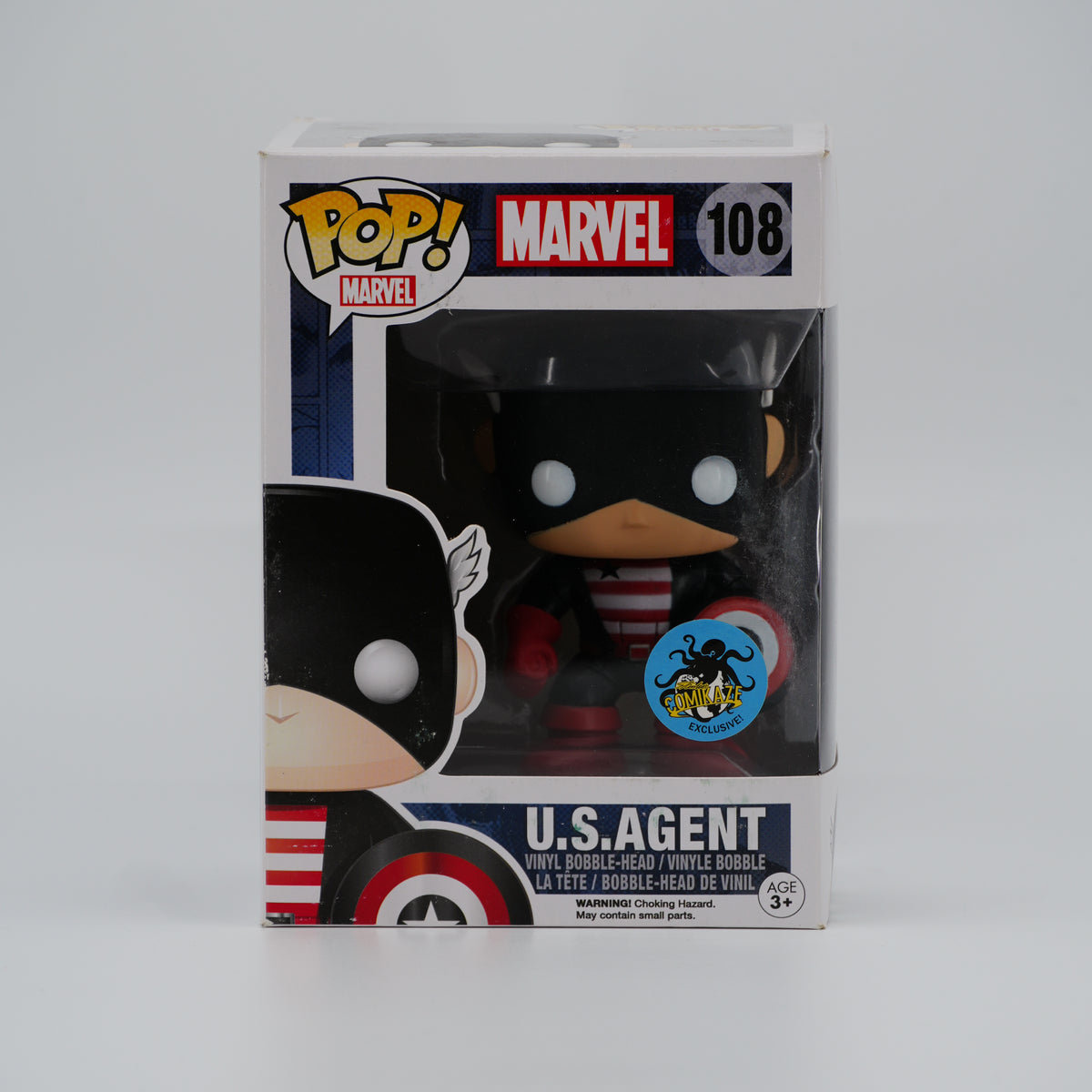 Funko Pop! U.S. Agent #108 - Marvel | Comikaze exclusive - front of the exact boxed item