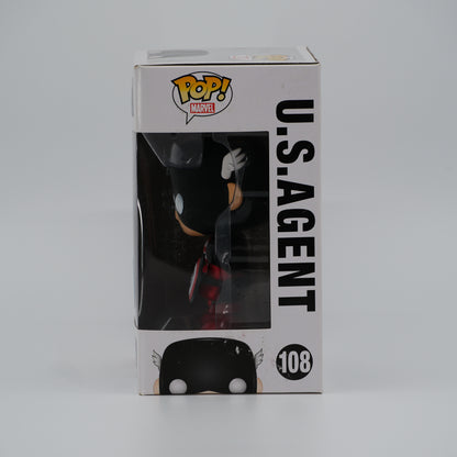 Funko Pop! U.S. Agent #108 - Marvel | Comikaze exclusive - window side of the exact boxed item