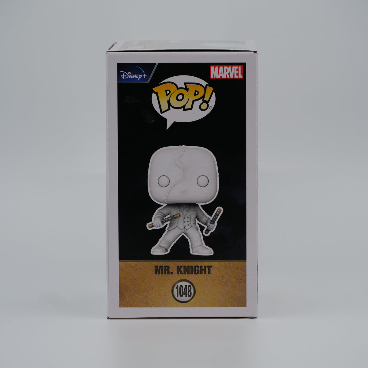 Funko Pop! Mr. Knight #1048 - Moon Knight - illustrated side of the exact boxed item