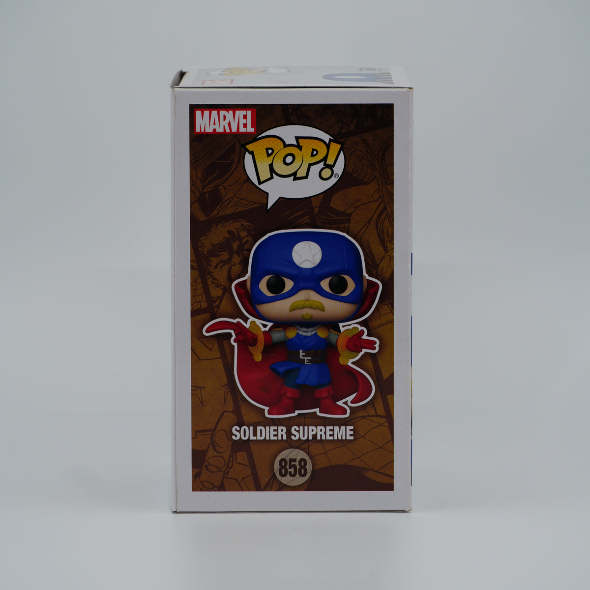 Funko Pop! Soldier Supreme #858 - Infinity Warps - illustrated side of the exact boxed item