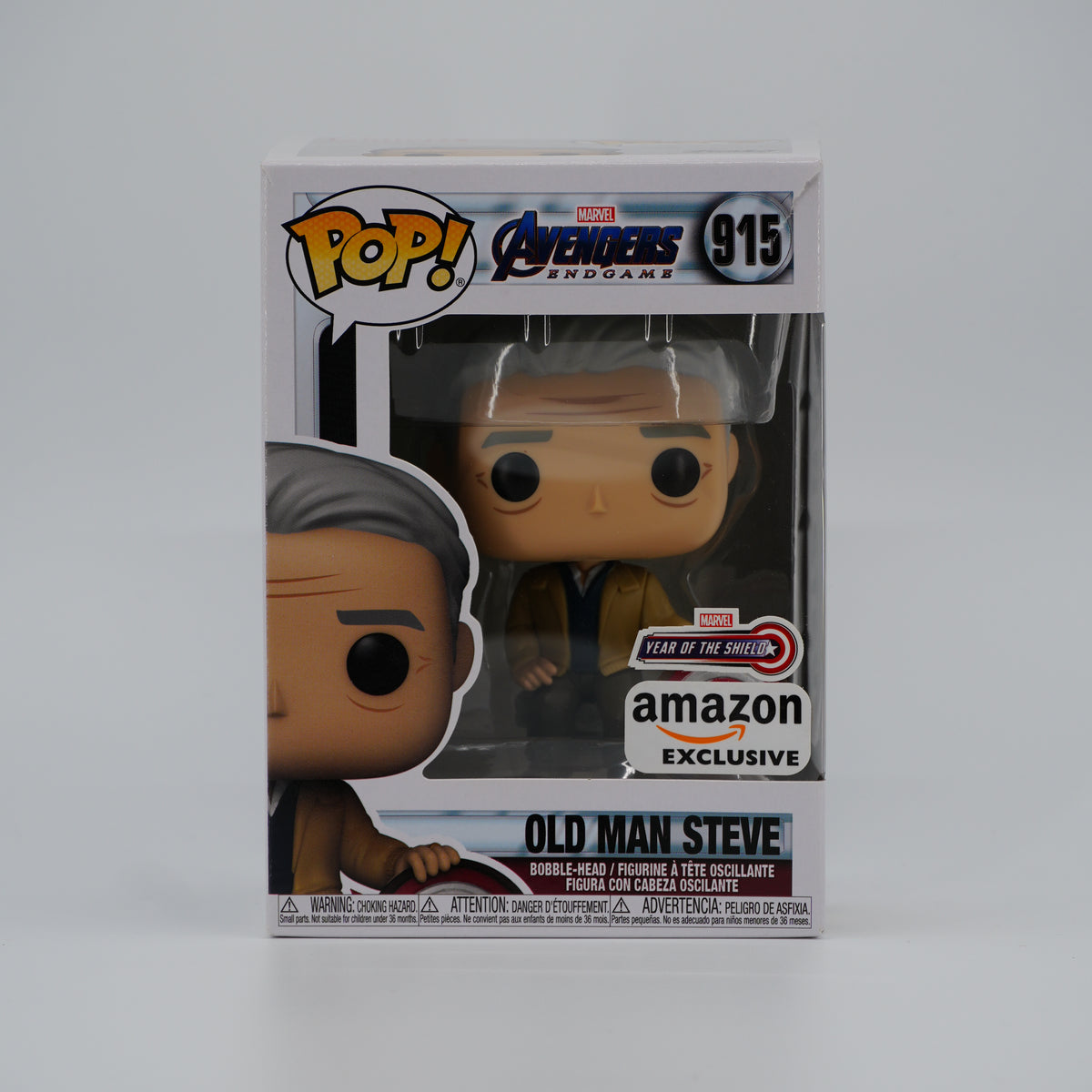 Funko Pop! Old Man Steve #915 - Avengers: Endgame | Amazon exclusive - front of the exact boxed item