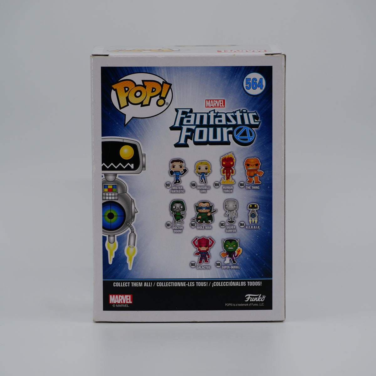 Funko Pop! H.E.R.B.I.E. #564 - Fantastic Four | Box Wear - Copy A - back of the exact boxed item