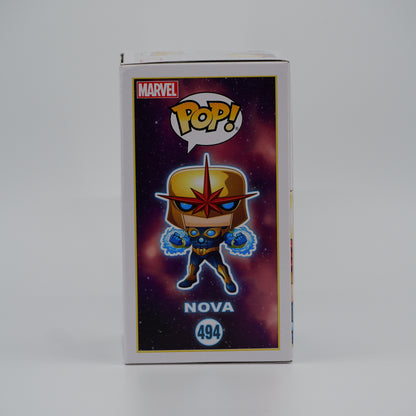 Funko Pop! Nova #494 - Marvel | PX Previews exclusive - illustrated side of the exact boxed item