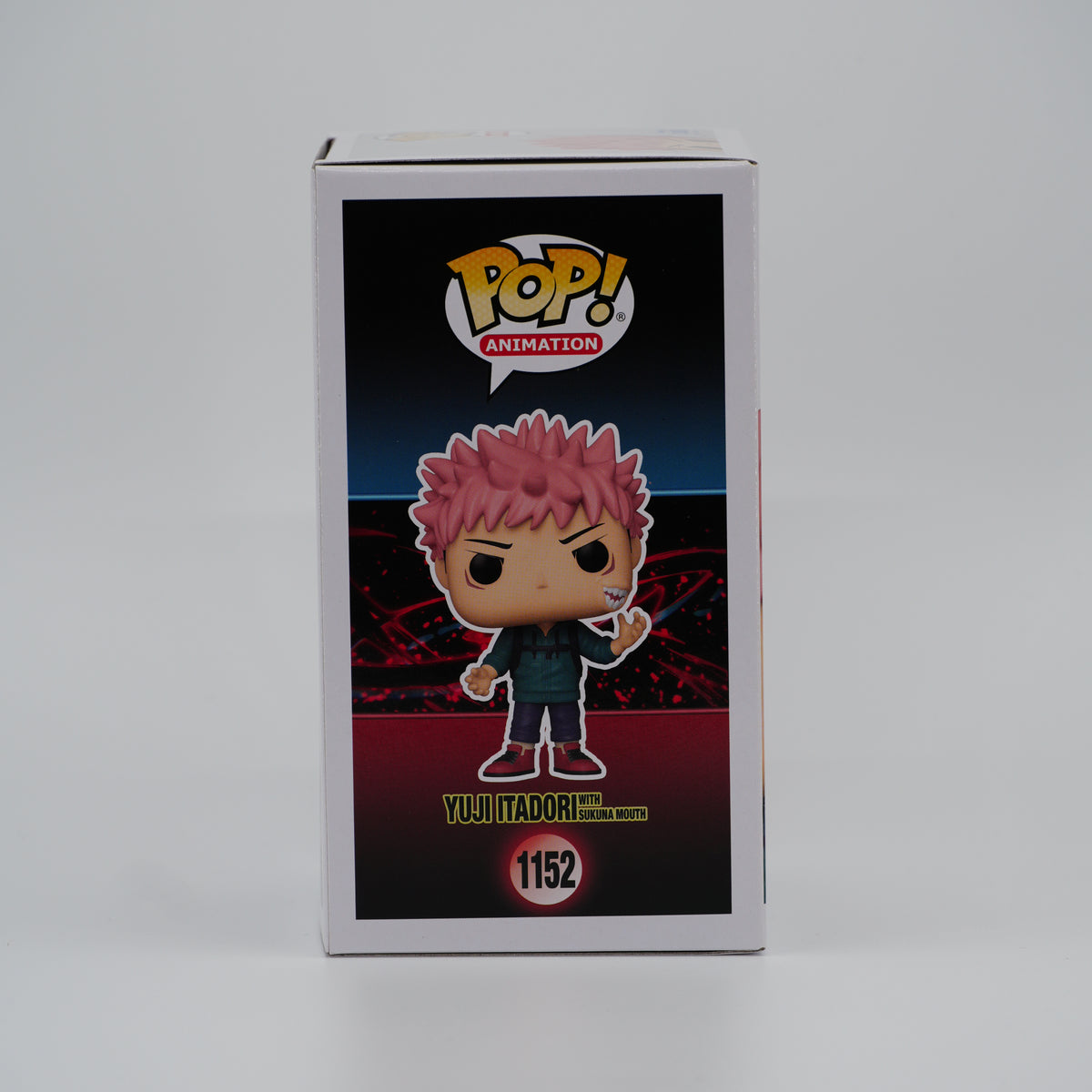 Funko Pop! Yuji Itadori (with Sukuna Mouth) #1152 - Jujutsu Kaisen | 2022 HT Expo exclusive - illustrated side of the exact boxed item