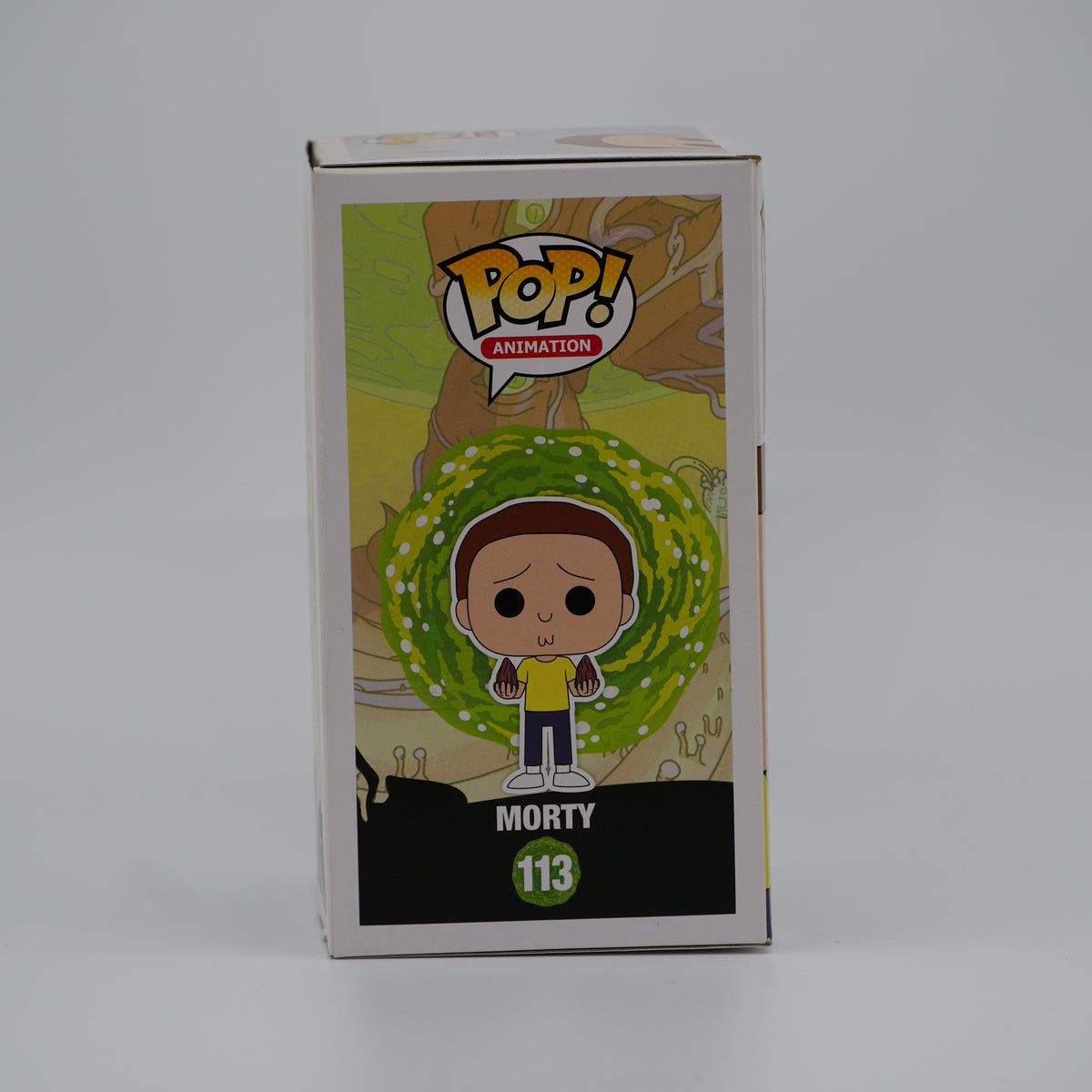 Funko Pop! Morty #113 - Rick and Morty - illustrated side of the exact boxed item