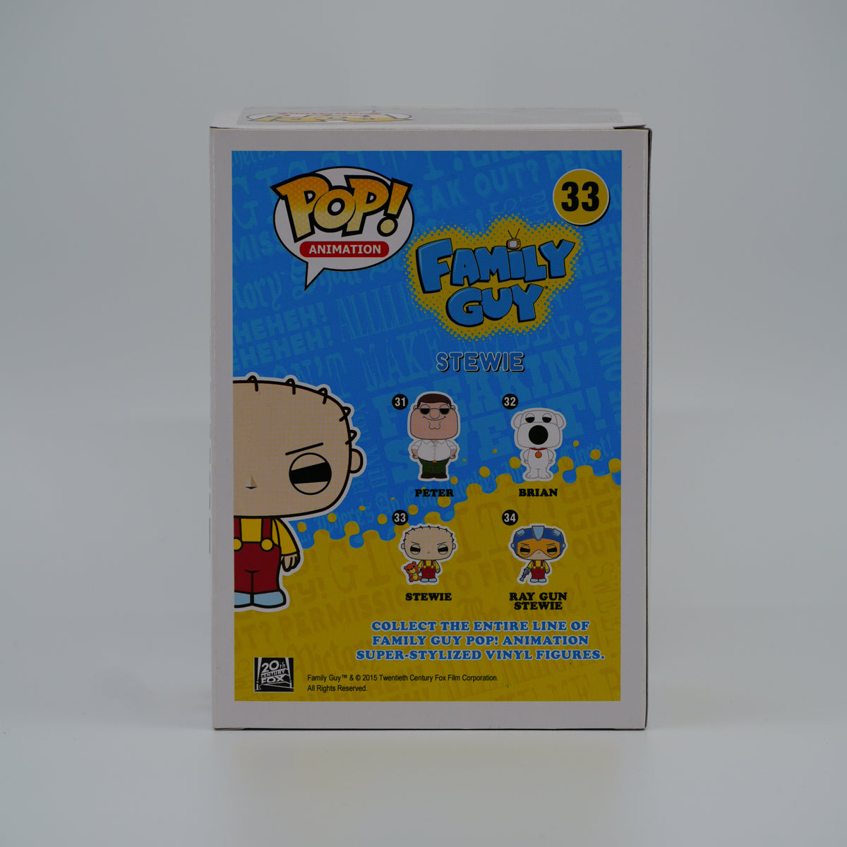 Funko Pop! Stewie #33 - Family Guy - back of the exact boxed item
