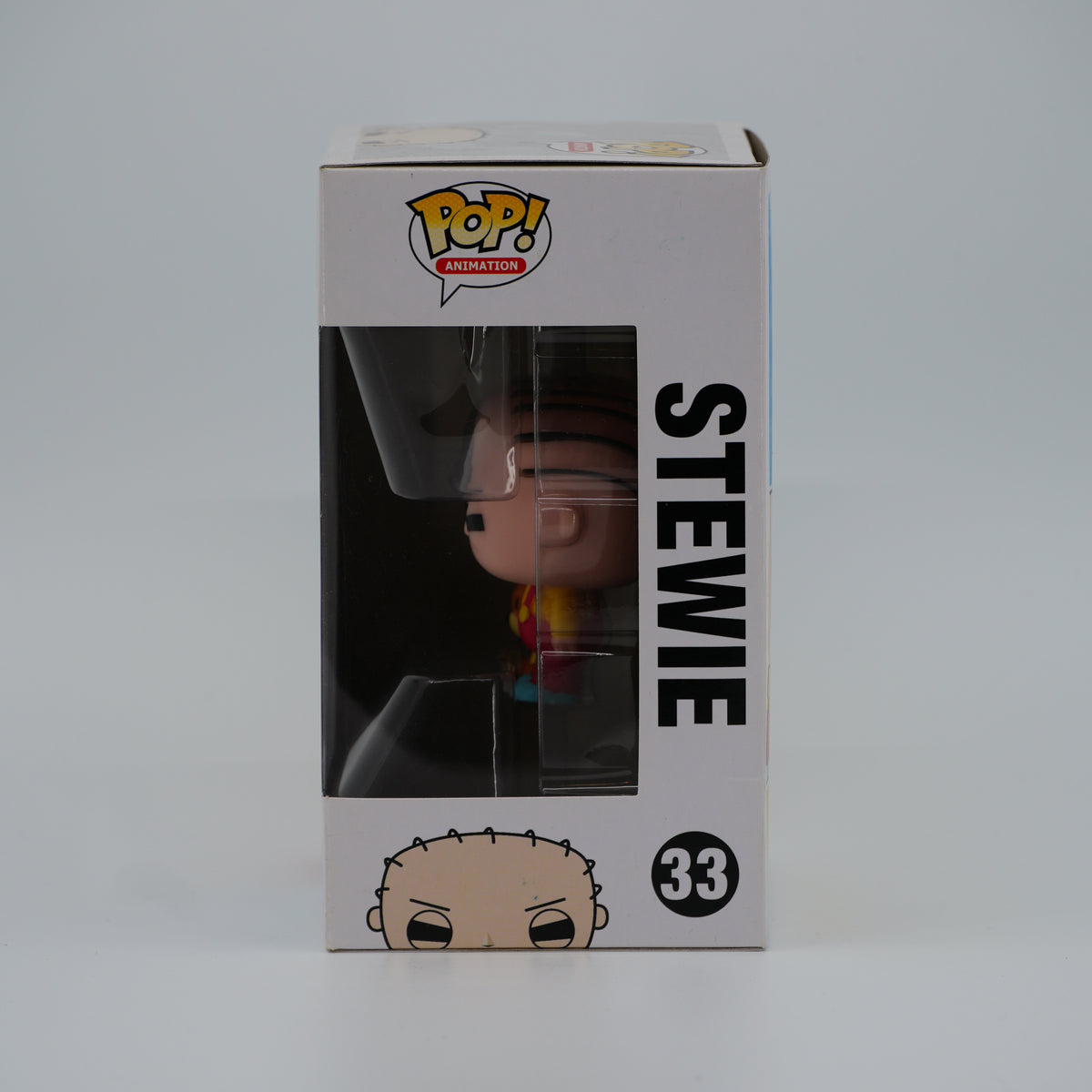 Funko Pop! Stewie #33 - Family Guy - window side of the exact boxed item